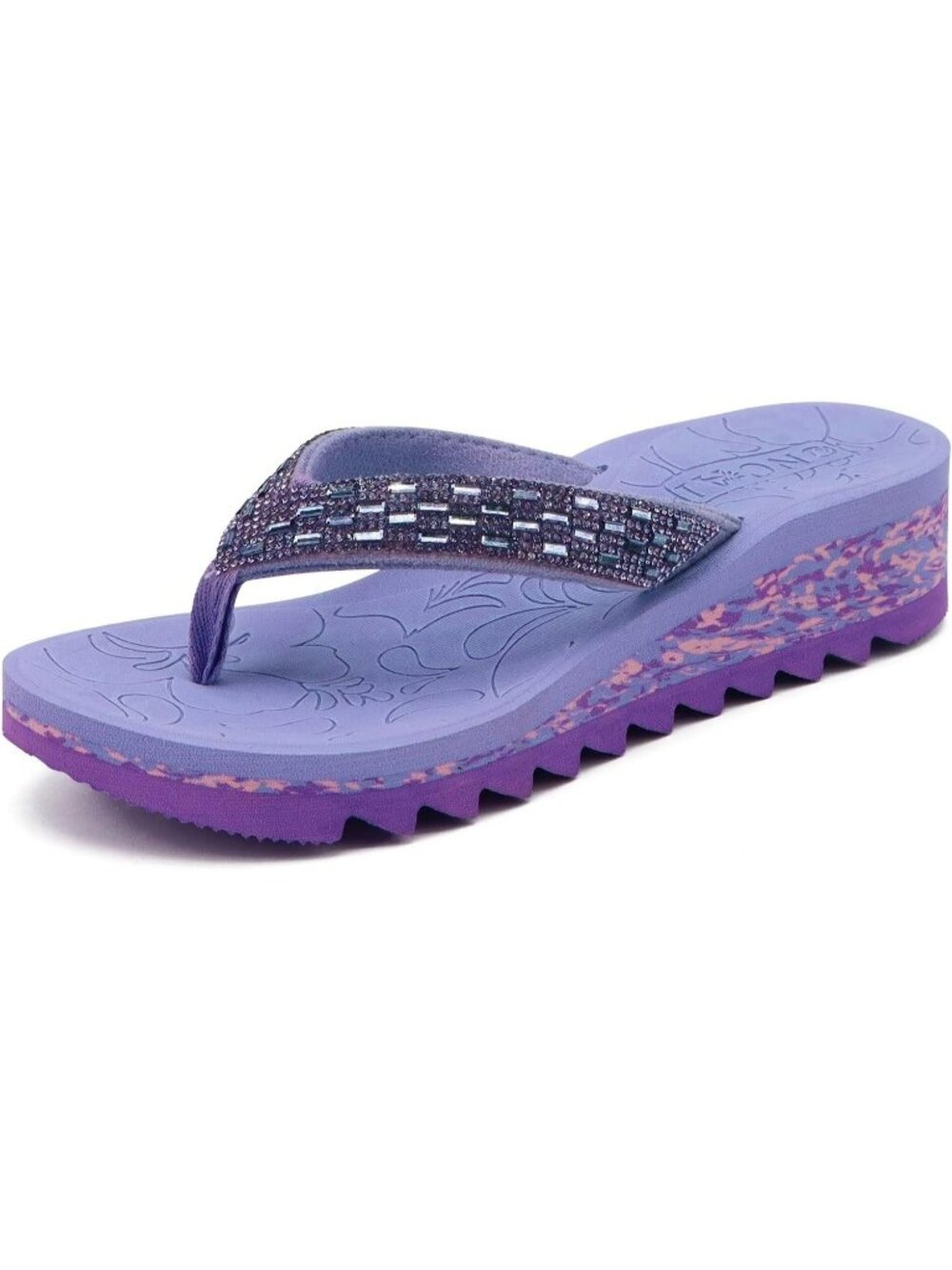 Women's Purple Summer Comfortable Wedge Flip Flop with Rhinestone Walking Sandal